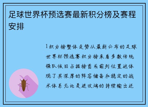 足球世界杯预选赛最新积分榜及赛程安排